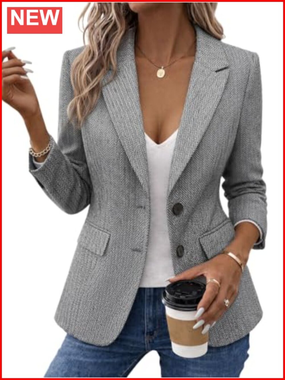 Herringbone Tweed Blazer Jacket Work Office Coat